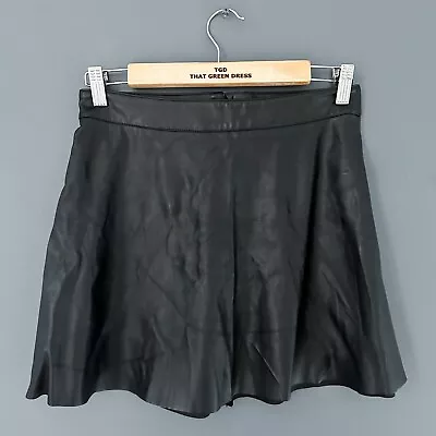 Ladies H&M Black Faux Leather Short Mini Skirt With Exposed Back ZIp Size 8 • £1.99