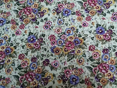 Marcus Brothers Faye Burgos Pansies Gold Floral Fabric 4 Yards • $52