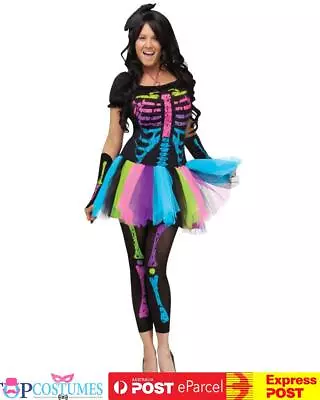 Adult Colourful Tutu Bone Skeleton Skull Day Of The Dead Halloween Costume • $42