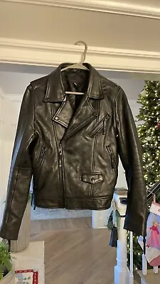 New H&M Trend Purple Label 100% Genuine Leather Jacket Coat 36R Men’s Women’s • $79