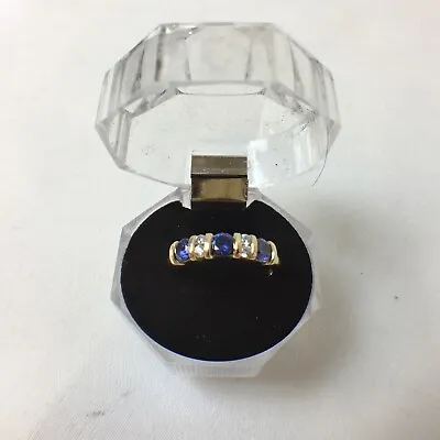 QVC 14ct Yellow Gold Diamonique DQCZ Clear & Blue Stone Ring UK Size O 2.26g  J2 • £150