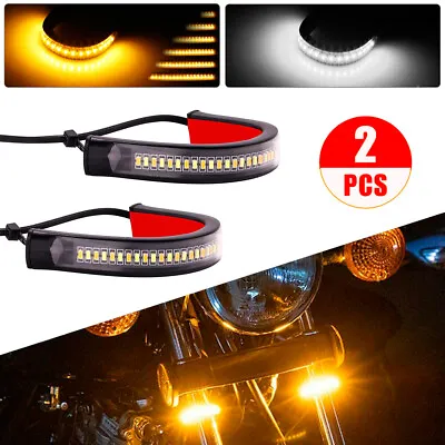 $6.99 • Buy 2 Motorcycle Turn Signals Light LED FORK Strip Flowing Amber For Harley Davidson