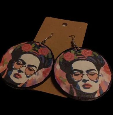 Frida Kahlo Wooden Earrings Roses  Boutique Souvenir Fashion Wooden Earrings • $6