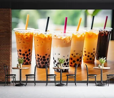 3D Bubble Tea W122 Pearl Tea Milk Tea Shop Wallpaper Wall Mural Self-adhesive Am • $19.99