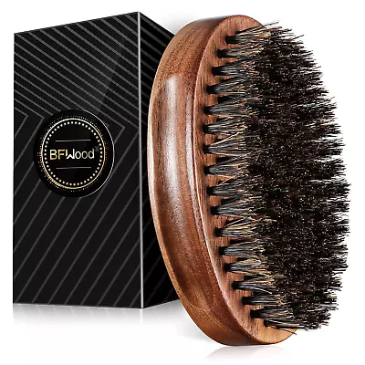 Bfwood Boar Bristle Beard Brush - Black Wood Walnut Military Style Beard Comb F • $22.91