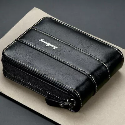 Men’s Zipper Wallet Leather Zip Around Purse Bifold ID Window With Coin Pocket • £17.99