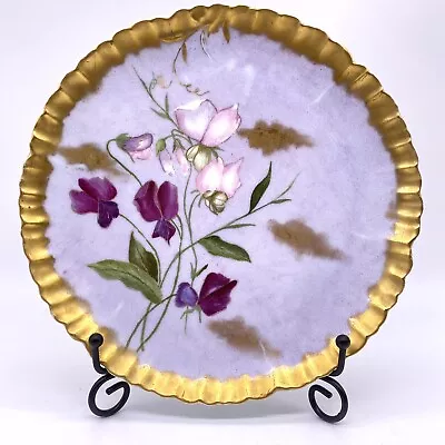 $55 • Buy Antique Haviland Limoges CFH GDM 8  Porcelain Plate Painted 1800’s Sweet Pea