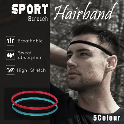 Thin Single Band Elastic Sports Gym Anti Slip Headband Rubber Hairband Yoga Oz • $3.55