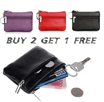£3.89 • Buy Men Women Genuine Leather Card Coin Key Holder Zip Wallet Pouch Bag Purse *clrCn