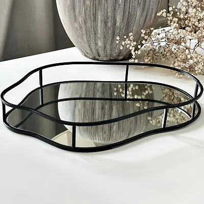£18 • Buy Black Pebble Mirror Tray A Metal Abstract Modern Glass Decorative Serving Plate
