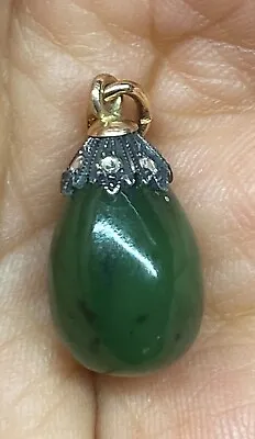 Faberge Gold DIAMOND Nephrite Jade Egg Pendant • $1099