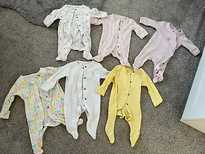 Next Matalan Asda Baby Girls Sleepsuits X6 First Size Babygrows Sleepsuits • £6