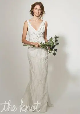 Nicole Miller Ivory Beaded Bridal Wedding Dress Size 10 $990 Ek0033 • $450