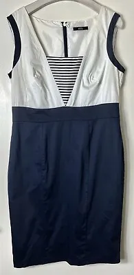 MARKS & SPENCER Nautical Sailor Style Navy Blue White Stripe Dress Size UK 14 • £14.99