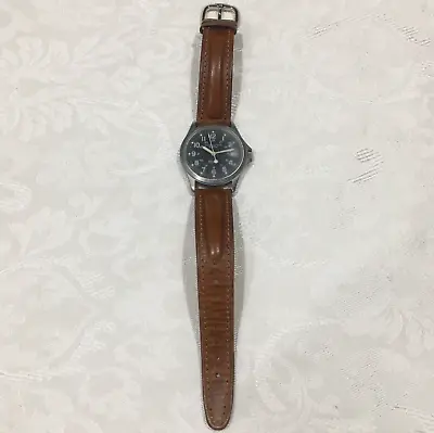 Vtg Hamilton Khaki Quartz Watch 9445B Fossil Brown Genuine Leather Band • $215