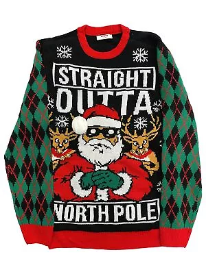 Mens Straight Outa North Pole Santa Light Up Christmas Holiday Sweater • $46.99