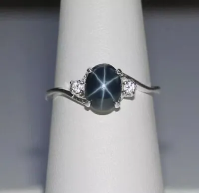 1ctDainty Star Sapphire Ring 10k Solid White Gold Blue Lindy Star Ring For Women • $165.74