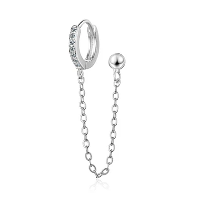 £5.67 • Buy 1 Pc Double Hoop Huggie Rhinestone Crystal With Chain Drop Dangle Earrings