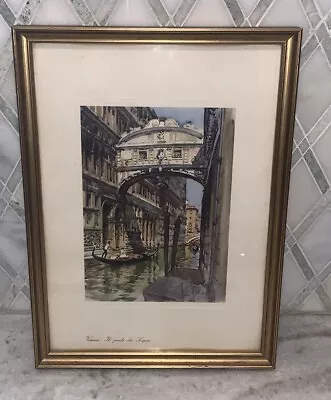 VTG Venice Italy Bridge Sighs Architecture Print Venezia Framed 14 1/8”T 10.25”W • $38.99