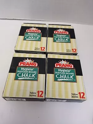 Prang Hygieia Yellow Dustless Board Chalk 4 Boxes  12 Piece Vintage Made In USA • $14.50