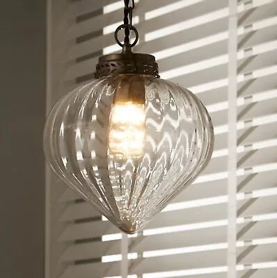 Clear Glass Ceiling Light Antique Brass Retro Teardrop Pendant Drop Light • £49.45