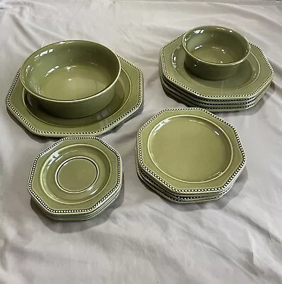 Set Of VINTAGE SEARS IRONSTONE OCTAGON GREEN DISHES MADE IN USA! • $40