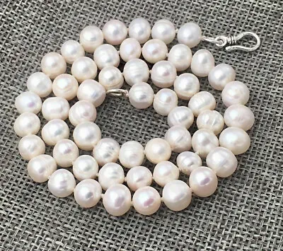 Natural White 7-10mm Akoya Freshwater Pearl Necklace 14-50'' 925 Silver Clasp • $18.98