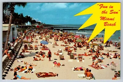 Busy Public Beach At 21st Street Miami Beach Florida Vintage 1967 Postcard • £3.40