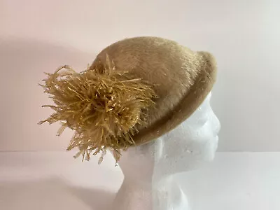 Vintage Light Brown Fuzzy Hat W/ Marabou Feather Detail • $20