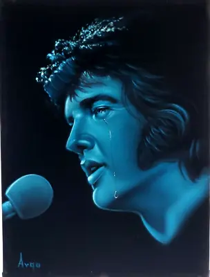 Elvis Presley Portrait In Blue Original Oil On Velvet 24 X18  By Argo. Ba08 • $149
