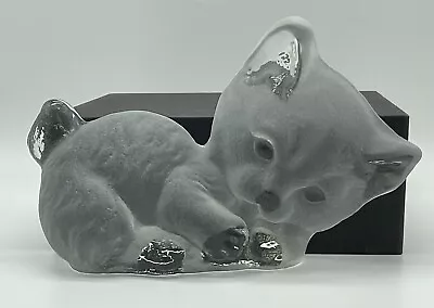 Viking Glass Cat Kitten Clear Satin Frosted Figure Paperweight Hand Made • $21