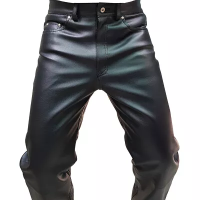 Mens Real Black Or Brown Leather 501 Style Jeans Pants Trouser • $98.99