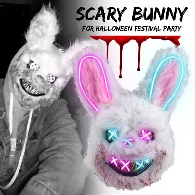 Mad Rabbit Scary Light Up Bunny / Bear Halloween LED Mask Costume Party Cosplay • £11.89