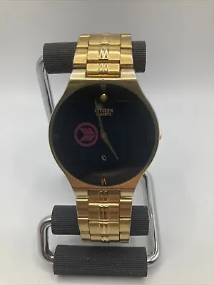 Citizen QQ 34mm Watch Black Dial Gold Tone 5520-ko3810 Black Dial - Works • $79.99