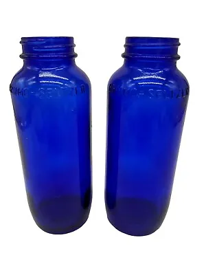 Lot Of 2 Vintage Bromo-Seltzer  Bottles Cobalt Blue Glass 6  Screw Top Drug • $8.40