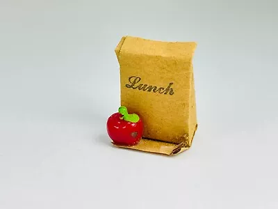 Vintage Type Case Size Miniature Lunch Bag Box W/ Apple Figure Figurine 1.5  T • $12.24