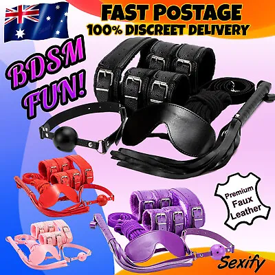 Bondage Set Kit BDSM Restraint Ball Gag Fetish Handcuffs Whip Couples Sex Toy • $24.95