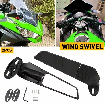 For BMW Honda Suzuki Yamaha Adjustable Wind Swivel Wing Fin Rearview Side Mirror • $30.99