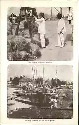 Manila Philippines Sailing Canoes Hemp From White Fleet Naval Ship Set Postcard • £8.46