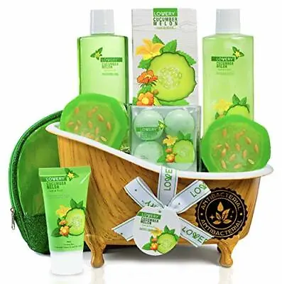 Home Spa Bath Basket Gift Set - Natural Cucumber Melon Kit - Organic Spa Set • $34.99