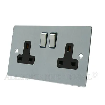 £6.20 • Buy Brushed Matt Satin Chrome Flat Socket 2 Gang - 13 Amp Double Plug Outlet Point