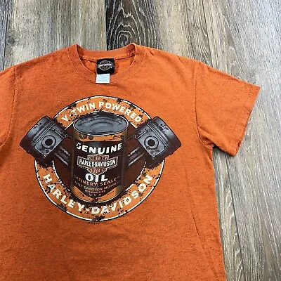 Vintage Harley Davidson Shirt Mens S Orange Motorcycle Racing Oil Engine Shield • $14.96