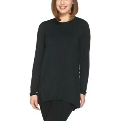 H By Halston Essentials Long Sleeve Crew Neck Top Size XS Black Knit Tee Shirt • $22.40