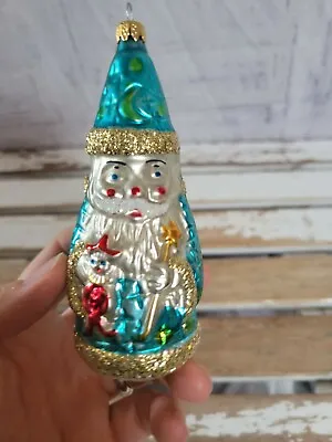 Vintage Wizard Glass Santa Ornament Xmas Tree Holiday Home Decor Vintage • $22.27