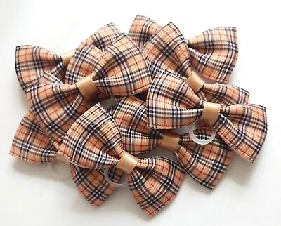 10 Pcs Small Dog Puppy Hair Bows Grooming  Elastic Plaid Tartan Handmade UK • £6.99