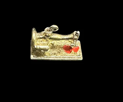 Charm Sewing Machine Gold Over Sterling Silver Pendant Vintage Heart Accents 3D • $28.80