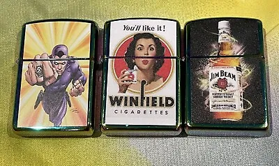 3 PCs Windproof Oil Lighters Winfield Jimbeam Phantom Need Zippo Fluid To Lit • $36.95