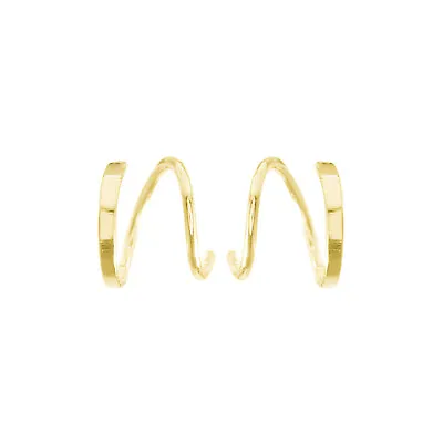 18K Gold On Sterling Silver Twirl Wire Huggie Faux Double Piercings Earrings • £6.98