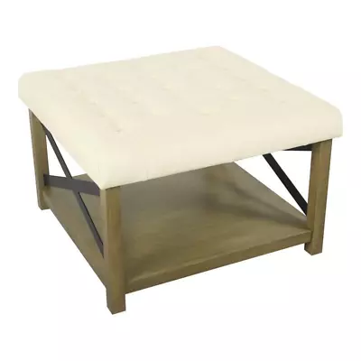 HomePop Tufted Ottoman With Wooden Storage - Cream  • $293.70