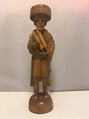 Vintage Judaica Carved Olive Wood Rabbi Holding Scrolls  8 1/2   • $180